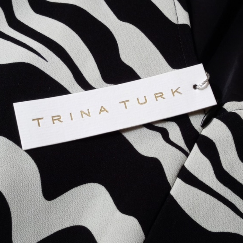 Trina Turk Women's Off White & Black Zebra Stripe Lined 3/4 Sleeve Dress 4 - Picture 11 of 16